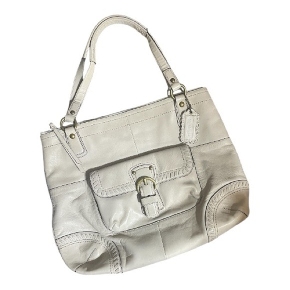 Coach Off-White Leather Tote with Whipstitched Buckle Pocket - Picture 1 of 9